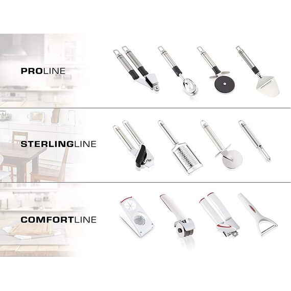 Leifheit Eierschneider Combi ProLine-Serie mit 3 Funktionen, Champignonschneider schneidet sauber und exakt, Küchenhelfer zum Schneiden von Eiern, Pellkartoffeln, rostfreier Schneidedraht, silber