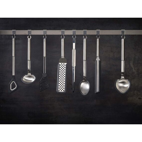 RÖSLE Gießlöffel Silikon, Hochwertiger Saucenlöffel mit Silikonrand und Rundgriff, Edelstahl 18/10, spülmaschinengeeignet, 33,5 x 6 x 4 cm, Silberfarben/Schwarz