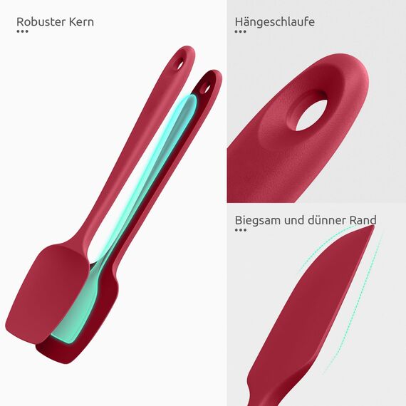 U-Taste Silikon Spatel & Teigschaber 4er Set, 315℃ Hitzebeständiger Antihaft-Gummispachtel Kuchenspatel, Nahtloses Einteiliges Design für Kochen Backen Mischen (Rot)