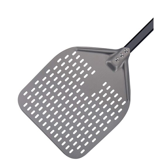G.a HOMEFAVOR Perforierter Pizzaschieber, Pizzaschaufel aus Hart Eloxiertes Aluminium Rechteckige Professionelles Pizzaschaufel mit verlängertem Silikongriff, 30,5 x 35,6 cm, 66 cm insgesamt