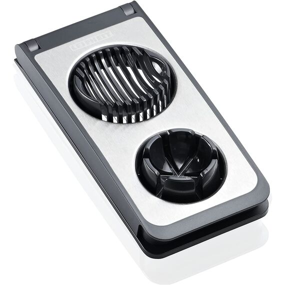 Leifheit Eierschneider Combi ProLine-Serie mit 3 Funktionen, Champignonschneider schneidet sauber und exakt, Küchenhelfer zum Schneiden von Eiern, Pellkartoffeln, rostfreier Schneidedraht, silber
