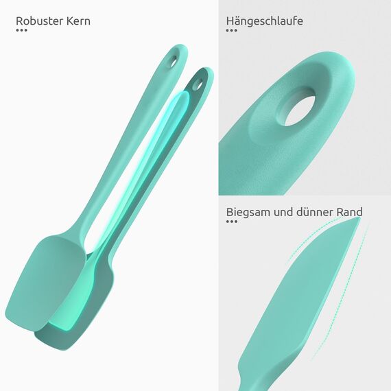 U-Taste Silikon Spatel & Teigschaber 4er Set, 315℃ Hitzebeständiger Antihaft-Gummispachtel Kuchenspatel, Nahtloses Einteiliges Design für Kochen Backen Mischen (Blaugrün)
