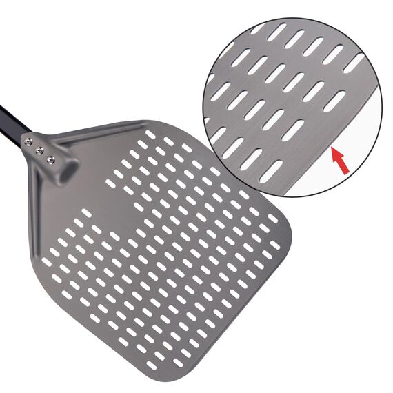 G.a HOMEFAVOR Perforierter Pizzaschieber, Pizzaschaufel aus Hart Eloxiertes Aluminium Rechteckige Professionelles Pizzaschaufel mit verlängertem Silikongriff, 30,5 x 35,6 cm, 66 cm insgesamt