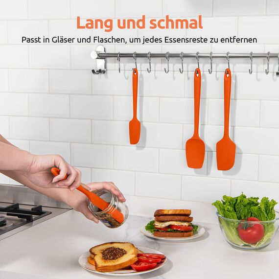 U-Taste Silikon Spatel & Teigschaber 4er Set, 315℃ Hitzebeständiger Antihaft-Gummispachtel Kuchenspatel, Nahtloses Einteiliges Design für Kochen Backen Mischen (Orange)