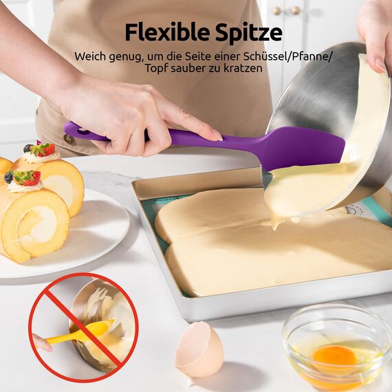 U-Taste 315 ℃ Hitzebeständige Silikonspatel, Antihaft-Gummi-Teigschaber, nahtloses einteiliges Design zum Kochen, Backen, Mischen (4 Stück, Bunt)