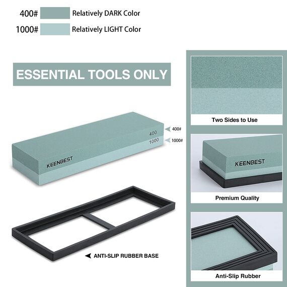 Schleifstein Messer 400 1000 Set - Wetzstein, Abziehstein für Messer, Messerschärfer, Whetstone Sharpening Stone, Messerschleifsteine, Stechbeitel - Grau