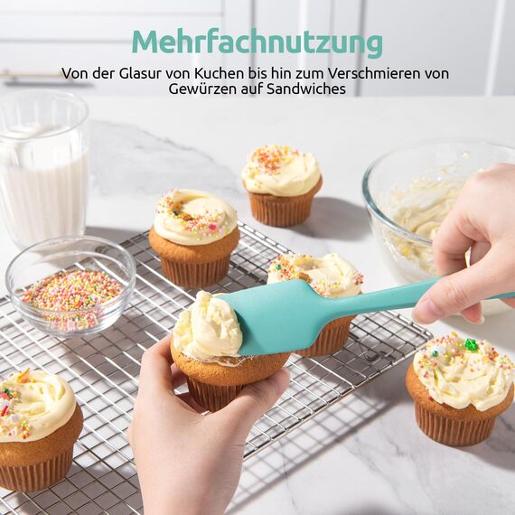 U-Taste Silikon Spatel & Teigschaber 4er Set, 315℃ Hitzebeständiger Antihaft-Gummispachtel Kuchenspatel, Nahtloses Einteiliges Design für Kochen Backen Mischen (Blaugrün)