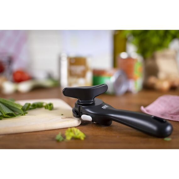 KUHN RIKON Auto Safety Dosenöffner rot, Sicherheitsdosenöffner, keine scharfen Kanten, fasst automatisch den Rand der Dose, sauber und sicher, 8 x 2.5 x 2.75