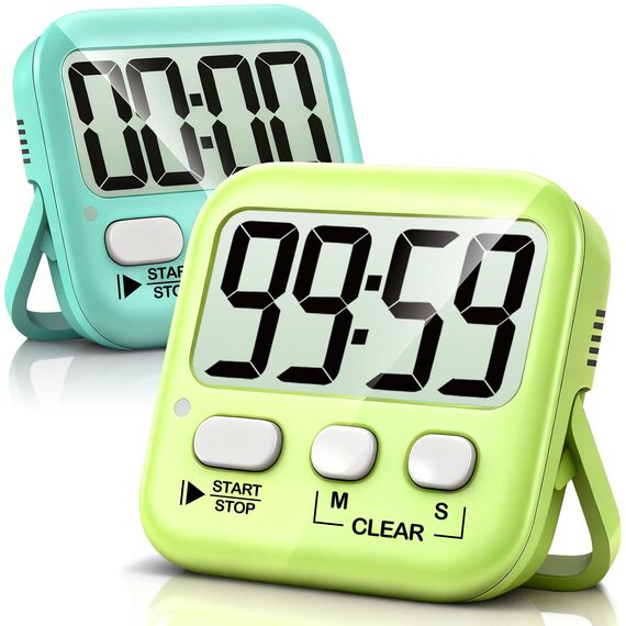 Antonki 2 Stück Timer, Digitaler Küchentimer zum Kochen, Eieruhr, Magnetisch Stoppuhr Timer für Kinder, Lehrer, Klassenzimmer, Übung, Badezimmer, Backofen, Backen-Inklusive Batterie