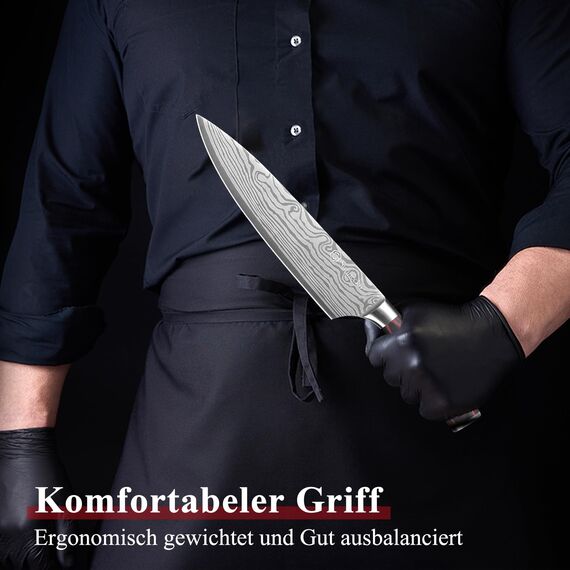 Sunnecko 20cm Messer Küchenmesser Kochmesser - Küchenmesser Profi Messer Scharfes Chefmesser Edelstahl Fleischmesser mit Pakkaholz Griff Allzweckmesser Scharf Klinge mit Geschenkbox für Weihnachten