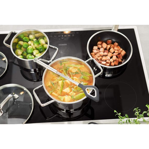 RÖSLE Kochlöffel mit Loch Silikon, Hochwertiger Rührlöffel mit Silikonüberzug und Rundgriff, Edelstahl 18/10, spülmaschinengeeignet, Grau