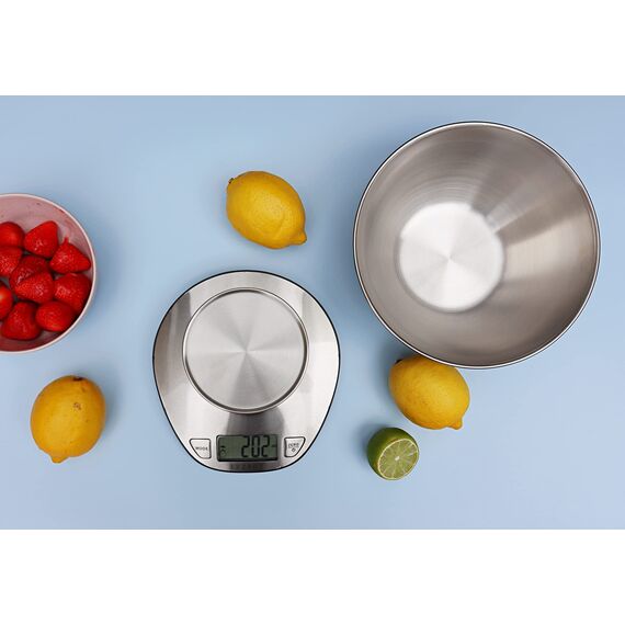 EXZACT Digitale Küchenwaage Edelstahl - Elektronische Kochwaage mit Abnehmbarer Schüssel zum Backen und Kochen - Tara-Funktion - Max 5 kgs - küchenwaage mit schüssel