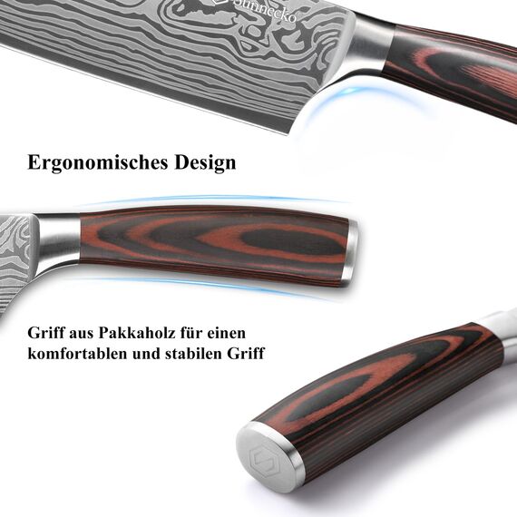 Sunnecko 18cm Küchenbeil Messer Küchenmesser - Klein Hackmesser Hackbeil Küchenmesser Kochmesser Profi Messer Edelstahl mit Pakkaholz Griff in Geschenkbox, Chang Serie