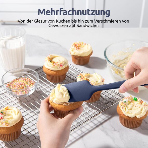 U-Taste Silikon Spatel & Teigschaber 4er Set, 315℃ Hitzebeständiger Antihaft-Gummispachtel Kuchenspatel, Nahtloses Einteiliges Design für Kochen Backen Mischen (Nachtblau)