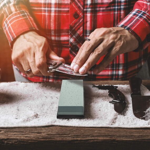 Schleifstein Messer 400 1000 Set - Wetzstein, Abziehstein für Messer, Messerschärfer, Whetstone Sharpening Stone, Messerschleifsteine, Stechbeitel - Grau