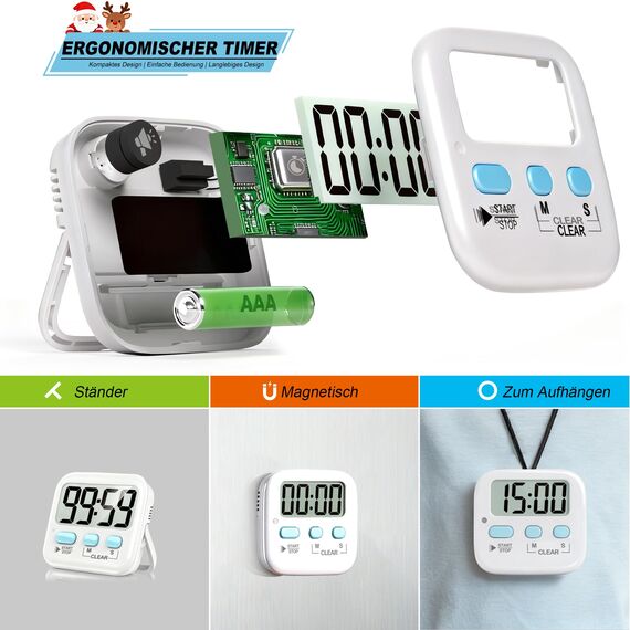 Antonki 2 Stück Timer, Digitaler Küchentimer zum Kochen, Eieruhr, Magnetisch Stoppuhr Timer für Kinder, Lehrer, Klassenzimmer, Übung, Badezimmer, Backofen, Backen-Inklusive Batterie