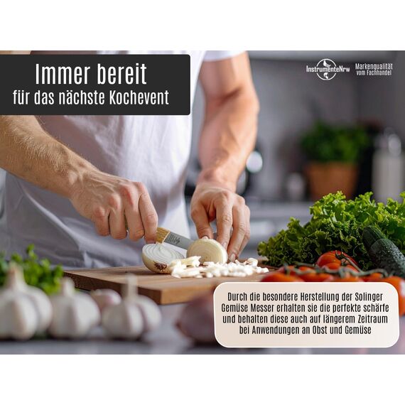 Gemüsemesser aus Solingen Obstmesser mit Echt Holzgriff aus Buche Allzweckmesser mit Rostfreier Messerklinge Schälmesser Made in Germany Universal Messer mit Extra Scharfem und Präzisem Schnitt