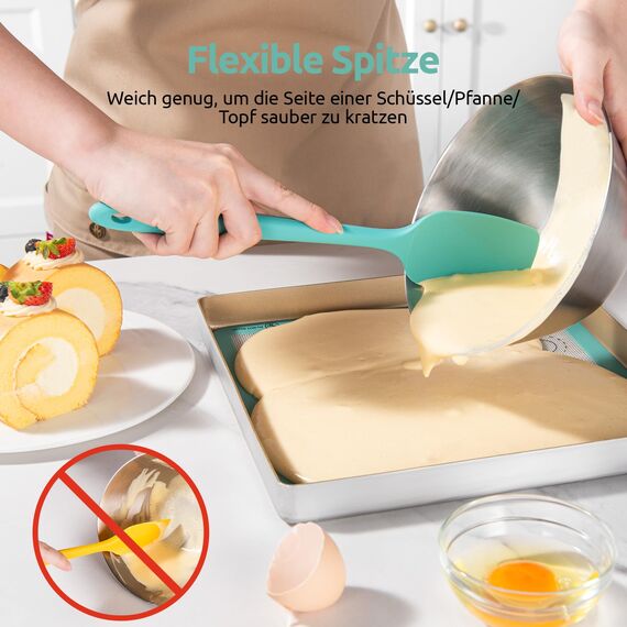 U-Taste Silikon Spatel & Teigschaber 4er Set, 315℃ Hitzebeständiger Antihaft-Gummispachtel Kuchenspatel, Nahtloses Einteiliges Design für Kochen Backen Mischen (Blaugrün)