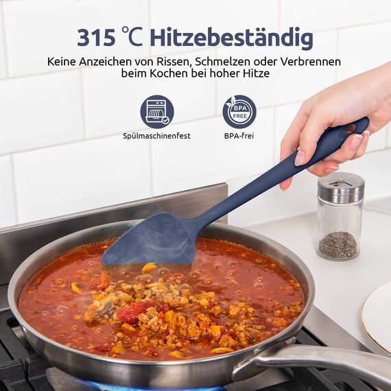 U-Taste Silikon Spatel & Teigschaber 4er Set, 315℃ Hitzebeständiger Antihaft-Gummispachtel Kuchenspatel, Nahtloses Einteiliges Design für Kochen Backen Mischen (Nachtblau)