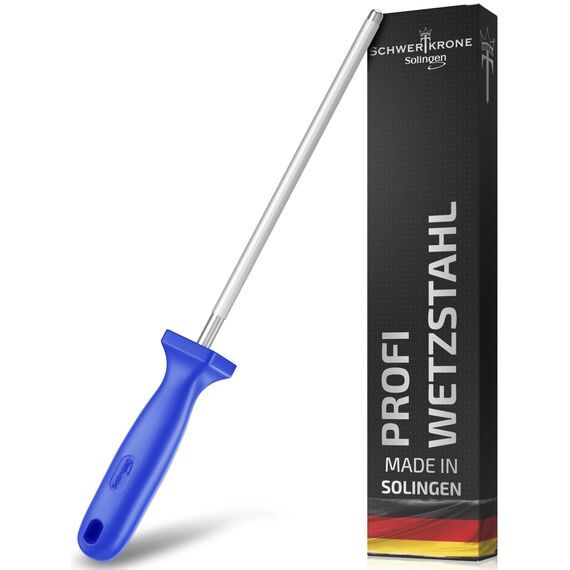 SCHWERTKRONE® Wetzstahl für Messer [MADE IN SOLINGEN - GERMANY] - Messerschärfer Stab - Wetzstab Messerstahl - Messerschärfer Knife Sharpener - Höchste Qualtiät für Profis (Chrom Vanadium) - 34cm BLAU