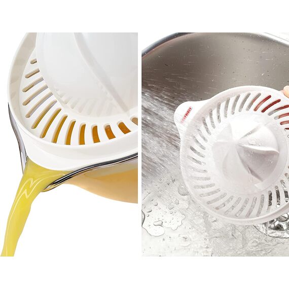 Leifheit Zitruspresse ComfortLine-Serie, Zitronenpresse aus hochwertigem Kunststoff, Saftpresse mit Auffangbehälter 600ml, Messskala und Ausgießer, Orangenpresse, Obstpresse mit Doppelkegel
