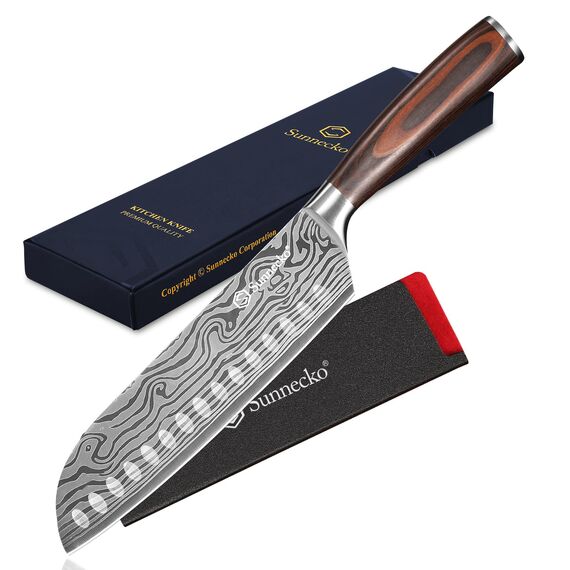 Sunnecko 17cm Santoku Messer Küchenmesser Kochmesser - Kochmesser Profi Messer Japanisches Messer Scharf Küchenmesser Allzweckmesser Küche Chef Knife