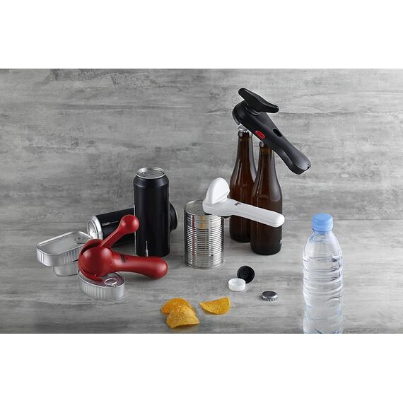 KUHN RIKON Auto Safety Dosenöffner rot, Sicherheitsdosenöffner, keine scharfen Kanten, fasst automatisch den Rand der Dose, sauber und sicher, 8 x 2.5 x 2.75