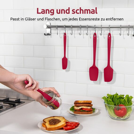 U-Taste Silikon Spatel & Teigschaber 4er Set, 315℃ Hitzebeständiger Antihaft-Gummispachtel Kuchenspatel, Nahtloses Einteiliges Design für Kochen Backen Mischen (Rot)