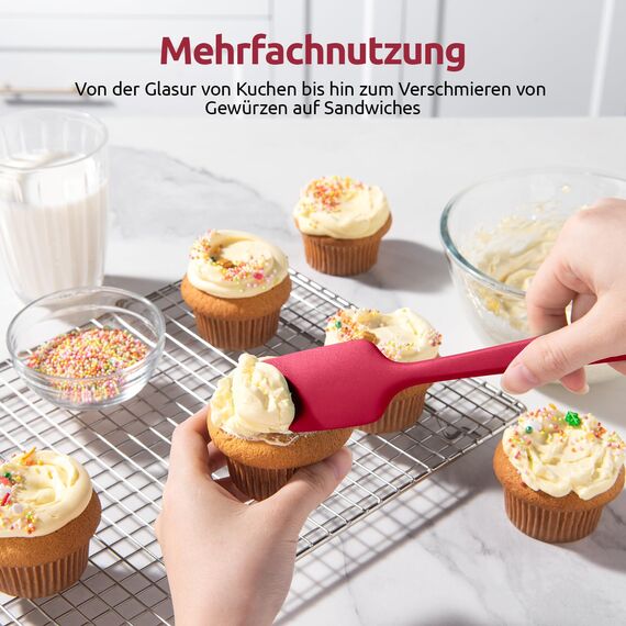 U-Taste Silikon Spatel & Teigschaber 4er Set, 315℃ Hitzebeständiger Antihaft-Gummispachtel Kuchenspatel, Nahtloses Einteiliges Design für Kochen Backen Mischen (Rot)