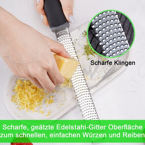 Parmesanreibe Käsereibe Zitronenreibe Edelstahl Reibe mit Rasiermesser-Scharfe Klinge, Fein Zester Reibe Knoblauchreibe Ingwerreibe Muskatreibe Raspel Küchenreibe für Käse Zitronen Spülmaschinenfest