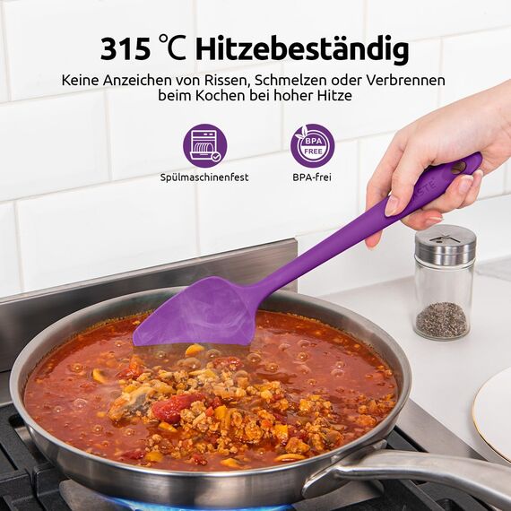 U-Taste 315 ℃ Hitzebeständige Silikonspatel, Antihaft-Gummi-Teigschaber, nahtloses einteiliges Design zum Kochen, Backen, Mischen (4 Stück, Bunt)