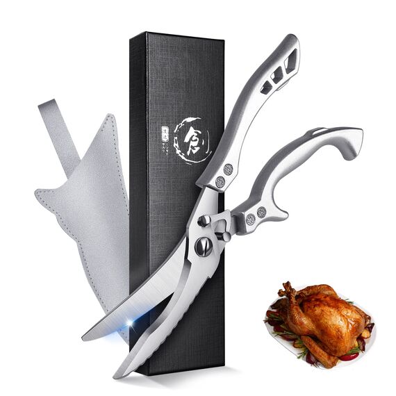 TIVOLI Geflügelschere Küchenschere Profi Haushaltsschere Metallgriff, Schere Küche Scharfe Edelstahl Knochenschere mit Sicherheitsschloss Federmechanismus,Allzweckschere für Fleisch,Fisch (Modern)
