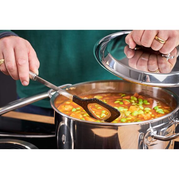 RÖSLE Kochlöffel mit Loch Silikon, Hochwertiger Rührlöffel mit Silikonüberzug und Rundgriff, Edelstahl 18/10, spülmaschinengeeignet, Grau