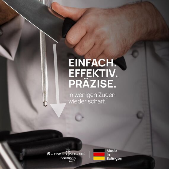 SCHWERTKRONE® Wetzstahl für Messer [MADE IN SOLINGEN - GERMANY] - Messerschärfer Stab - Wetzstab Messerstahl - Messerschärfer Knife Sharpener - Höchste Qualtiät für Profis (Chrom Vanadium) - 34cm
