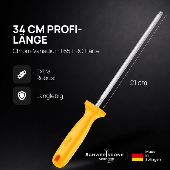SCHWERTKRONE® Wetzstahl für Messer [MADE IN SOLINGEN - GERMANY] - Messerschärfer Stab - Wetzstab Messerstahl - Messerschärfer Knife Sharpener - Höchste Qualtiät für Profis (Chrom Vanadium) - 34cm