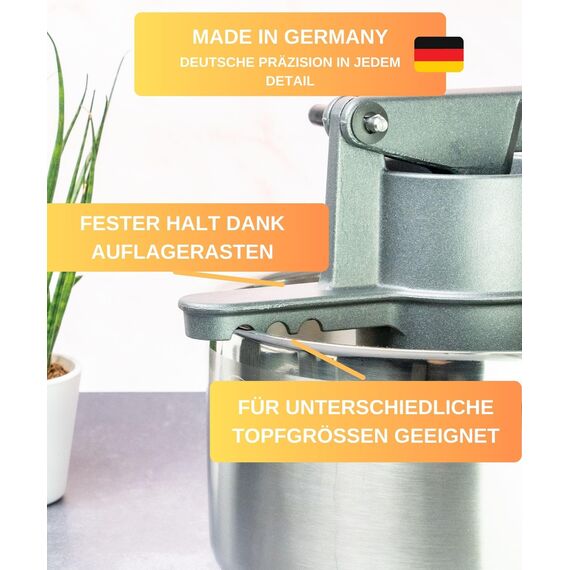 Thiru Spätzlepresse - Testsieger 2024-60 Tage risikofrei testen - Kartoffelpresse mit Auflagerasten & Schaumlöffel - Ideal für Spätzle, Kartoffeln, Säfte - Made in Germany - inkl. E-Book