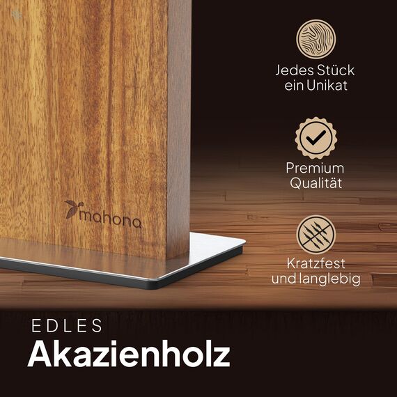 Mahona Magnetischer Messerblock ohne Messer aus Akazienholz. Mit diesem magnetischen Stabmesserset setzen Sie jede Küche in Szene. Der perfekte Messerblock magnetisch, doppelseitig und aus Holz