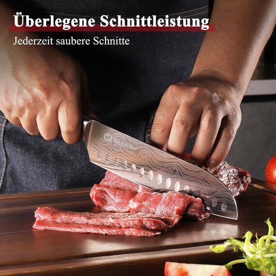 Sunnecko 17cm Santoku Messer Küchenmesser Kochmesser - Kochmesser Profi Messer Japanisches Messer Scharf Küchenmesser Allzweckmesser Küche Chef Knife