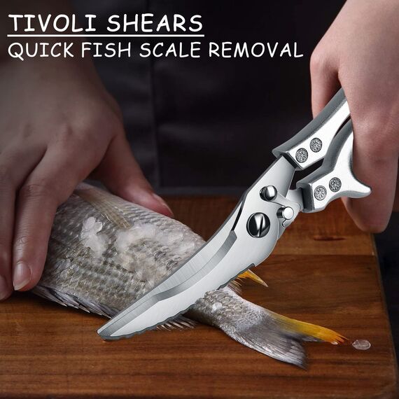 TIVOLI Geflügelschere Küchenschere Profi Haushaltsschere Metallgriff, Schere Küche Scharfe Edelstahl Knochenschere mit Sicherheitsschloss Federmechanismus,Allzweckschere für Fleisch,Fisch (Modern)