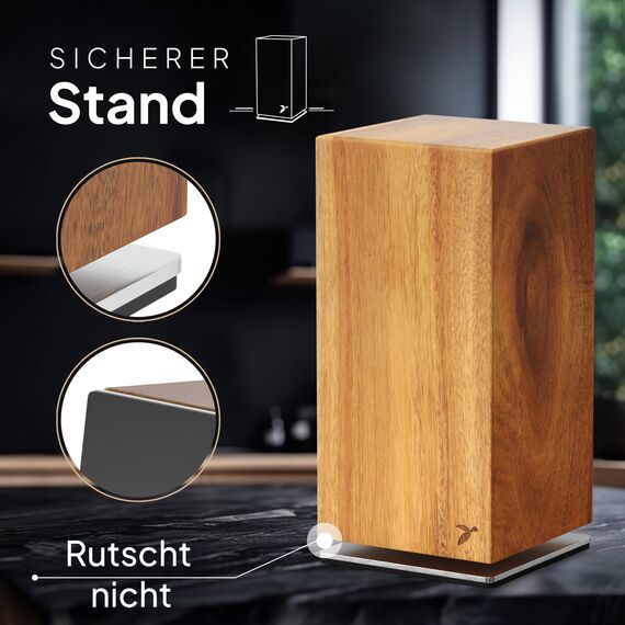 Messerblock Drehbar 360 Grad Magnetisch Ohne Messer Akazienholz – Magnet-Messerhalter Universal Unbestückt Holz – Edler Holzblock Akazie – Magnetic Rotating Knife Holder Block | mahona
