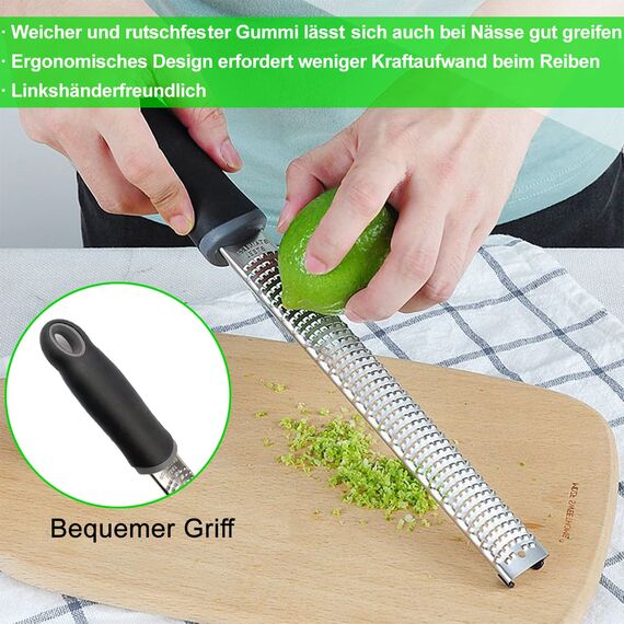 Parmesanreibe Käsereibe Zitronenreibe Edelstahl Reibe mit Rasiermesser-Scharfe Klinge, Fein Zester Reibe Knoblauchreibe Ingwerreibe Muskatreibe Raspel Küchenreibe für Käse Zitronen Spülmaschinenfest