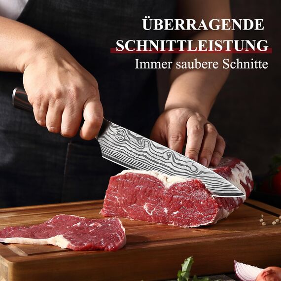 Sunnecko 20cm Messer Küchenmesser Kochmesser - Küchenmesser Profi Messer Scharfes Chefmesser Edelstahl Fleischmesser mit Pakkaholz Griff Allzweckmesser Scharf Klinge mit Geschenkbox für Weihnachten