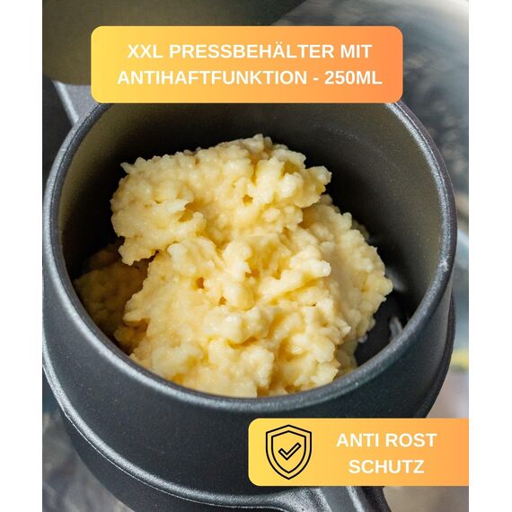 Thiru Spätzlepresse - Testsieger 2024-60 Tage risikofrei testen - Kartoffelpresse mit Auflagerasten & Schaumlöffel - Ideal für Spätzle, Kartoffeln, Säfte - Made in Germany - inkl. E-Book