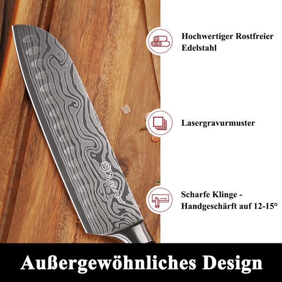 Sunnecko 17cm Santoku Messer Küchenmesser Kochmesser - Kochmesser Profi Messer Japanisches Messer Scharf Küchenmesser Allzweckmesser Küche Chef Knife