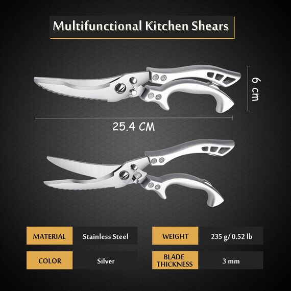 TIVOLI Geflügelschere Küchenschere Profi Haushaltsschere Metallgriff, Schere Küche Scharfe Edelstahl Knochenschere mit Sicherheitsschloss Federmechanismus,Allzweckschere für Fleisch,Fisch (Modern)