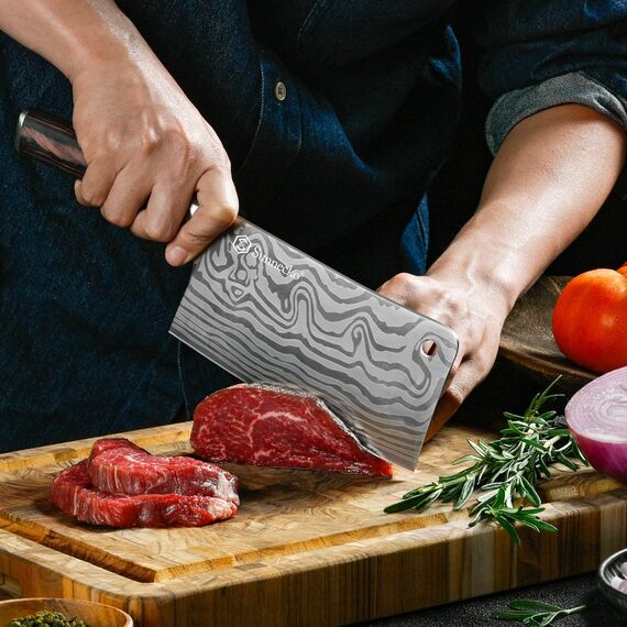 Sunnecko 18cm Hackmesser Küchenbeil Küchenmesser Messer - Kochmesser Profi Messer aus Edelstahl Hackbeil Küchenmesser mit Pakkaholz Griff in Geschenkbox