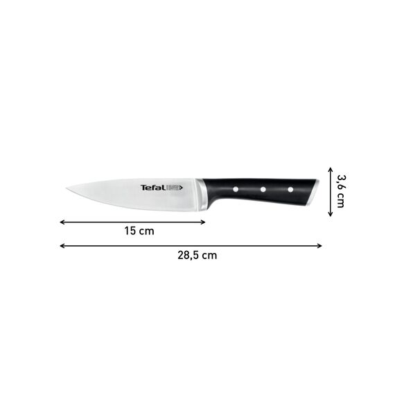 Tefal Ice Force Kochmesser 15 cm, Fleisch- oder Gemüsemesser, deutscher Edelstahl, ergonomischer Griff, spülmaschinenfest, Edelstahl/Schwarz, K23203
