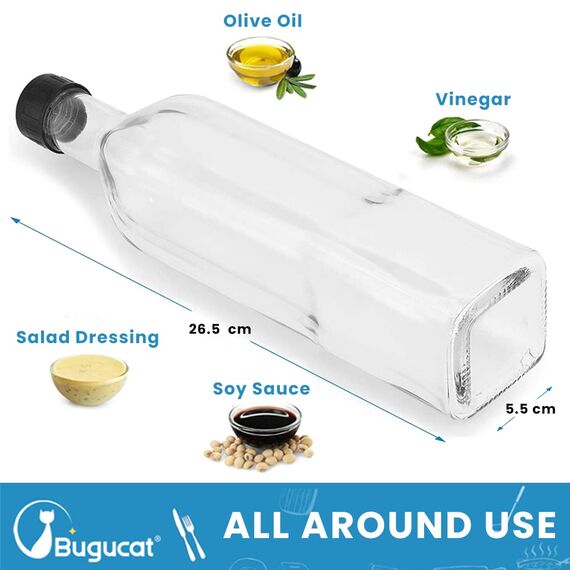Bugucat Ölflasche,2PCS 500ML Essigflasche aus Glas mit Spender,Öl Flaschen mit Ausgießer und Etikett,Olivenöl Spender mit Anti-Schmutz Verschluss Auslaufsicher und Tropffrei,zum Kochen, Salat, Grillen