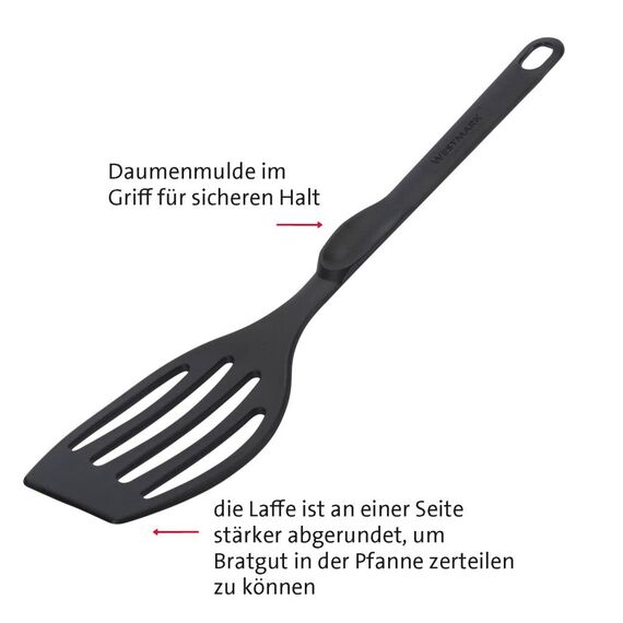 Westmark 2 Pfannenwender, hochhitzebeständig bis 270°C, Länge: 28,3 cm, Kunststoff, Flonal Plus, Schwarz, 203522E5
