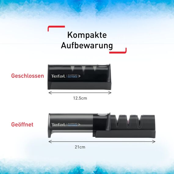 Tefal Ice Force Messerschärfer, 3-Schritte-Schleifprozess, nachschärfen + ausbessern, gut für Edelstahlmesser, platzsparende Aufbewahrung, japanische Keramikschleifscheibe, Schwarz, K26505